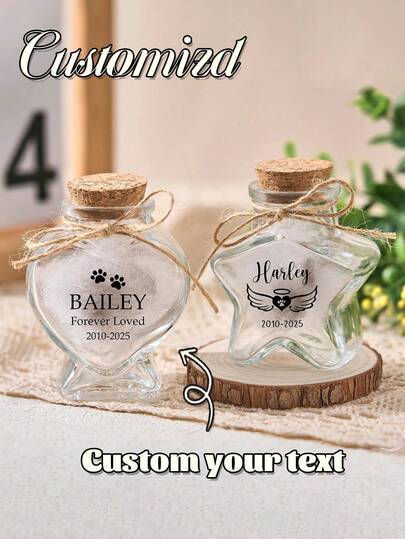 1pc Customized Pet Hair Memorial Jar, Heart-Shaped Bottle For Storing Pet's Hair, Memorial Gift For Birthday, Graduation And Other Occasions, Suitable For Her, Boyfriend, Dad, Girlfriend, Mom, Family, Friends, Can Also Be Used In Tea Room, Home, Garden, Office, And Occasions Like Anniversary, Valentine's Day, Mother's Day, Birthday, Father's Day, Graduation, Wedding, Housewarming, Creating A Warm Home Atmosphere