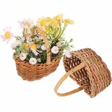 Handwoven Flower Basket With Handle Wicker Basket For Home Decor Wedding Party And Tabletop Storage - Default - View 1