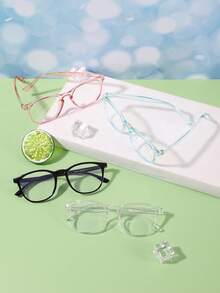 4副青少年（12-16岁）经典休闲聚碳酸酯方形镜框防蓝光眼镜，轻巧镜架，适合日常阅读和校园生活穿搭，附眼镜盒 - 彩色 - 查看 3