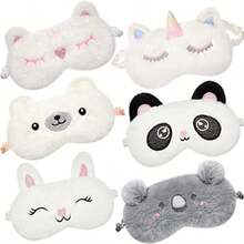 Geyoga 6 Antifaces para Dormir de Niños Cubierta de Ojos con Animales Unicornio Mascaras Ojos Peluche Suave Divertido para Mujeres Niños Avion Viaje Siesta Noche - BlancoGris - Ver 1