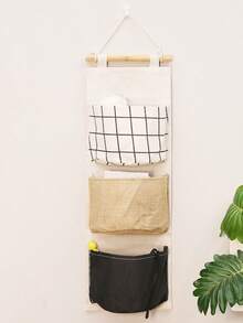 1pc Linen 3-Pocket Hanging Storage Bag, 3 Printed Styles Available, Hanging On Door To Store Small Items Like Pens, Clips, Fashionable & Minimalist Design, Foldable Storage Hanging Bag - Multicolor - View 10