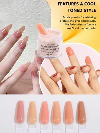 6色裸粉色指甲油套装，持久亚克力美甲，无需光疗灯