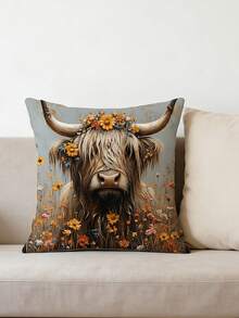1pc Daily Sofa Decorative Pillow Cover, Cow Print Cushion Cover, 17.7*17.7 Inches (45*45cm), Without Pillow Insert, Suitable For Living Room Sofa Decor, Bedroom Headboard, Digital Single-Sided Print, Soft Plush-Like Material - Multicolor - View 3