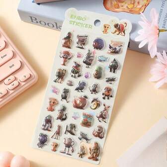 4 st klistermärken med kinesisk mytologi, lämpliga för gör-det-själv-pyssel - 3D-präglade strass-motiv med bergs- och havsmytologi och forntida varelser, glänsande klistermärken, kan användas för scrapbooking, telefonskal och surfplattedekoration (för hantverkare)