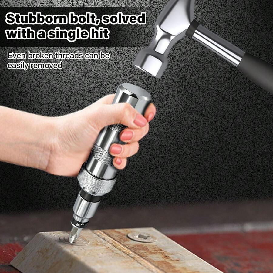 7pcs Impact Screwdriver Set With Durable Metal Bits - Multipurpose Impact Driver And Extractor Kit For Repairs, Includes Hex Head Bits - Silver Black - View 1