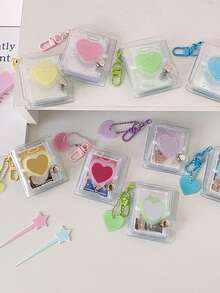 1个极简透明闪光可爱相框，心形可拆卸相册，2英寸透明相册，心形钥匙扣挂件，证件卡夹，学生贴纸相册 - 彩色 - 查看 4