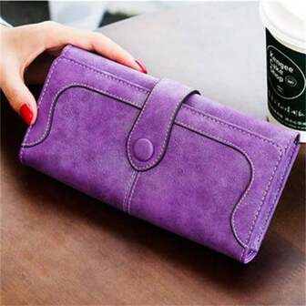 1 st lila lång plånbok, bästsäljande högkvalitativ PU matt vikbar kuvertväska med tryckknappar, multifunktionell moderiktig mångsidig damplånbok med stor kapacitet, lämplig för presenter, sammankomster, dagliga utflykter, hemmabruk, bankkort