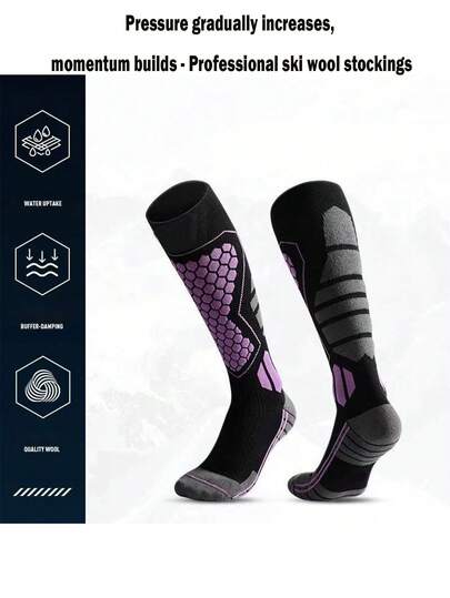 3 Pairs Unisex Thick Thermal Ski Socks, Breathable & Warm For Outdoor Sports Like Skiing, Ice Skating, Hiking In Winter