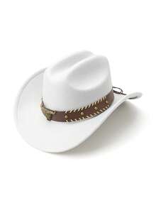 1pc Soft Wool Felt Western Cowboy Hat, Unisex, Leather Strap Buckle, Suitable For Back To School, Parties, Western Themed Events, Gatherings, Cosplay, Graduation, Masquerade, Festivals, Birthdays, Music Festivals, Hiking, Daily Wear - Style 1 - View 5