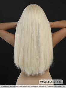 7JHH WIGS 24英寸长直发铂金色假发，女士款，蓬松柔软，带刘海，外观自然，采用耐热合成纤维制成，美观大方，适合时尚女孩日常佩戴、动漫或角色扮演、音乐节、舞会、街头服饰等场合，也是母亲节的理想礼物。 - 金色 - 查看 5
