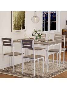Conjunto de mesa de comedor para 4-6 personas, mesa de comedor de estilo industrial de 5 piezas y 4 sillas tapizadas en MDF, mesa de cocina para comedor, mesa de cocina con patas de mesa extranjeras - Gris - Ver 3
