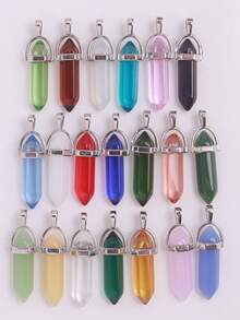 Bán sỉ ngẫu nhiên 1 cái/5 cái/10 cái/20 cái mặt dây chuyền hình lục giác, hình viên đạn, làm từ thủy tinh pha lê nhiều màu sắc, thích hợp để tự làm vòng cổ, bông tai, nhẫn. - Nhiều màu - Xem 1