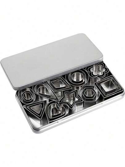 Mini Cookie Cutter Set, 30 Tiny Stainless Steel Cookie Stamps Of Rectangle Square Heart Star Triangle Round Tiny Circle For Out Pastry Dough, Pie Crust & Fruit, Fondant