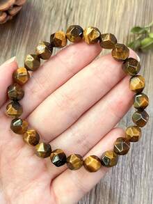 YAUKIA 1 pièce Bracelet de protection vintage à l'œil de tigre, pierre facettée sur cordon élastique. Cadeau pour femmes et hommes, porte-bonheur, inspiration, courage, confiance, développement de carrière - Multicolore - Voir 3