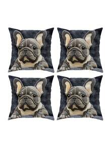 1/2/4pcs Vintage French Bulldog Pattern Throw Pillow Covers, 17.7x17.7 Inches, Single-Sided Print, 100% Polyester, Machine Washable, Zipper Closure, Woven Decorative Pillow Covers, Suitable For Various Room Types, Autumn Decor, Room Decor - Black - View 9