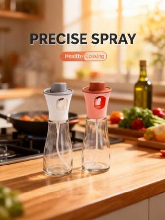 1pc Press-Type Spray Oil Bottle, With A Sealed And Dust-Proof Design, Is Does Not Leak Oil. It Is Suitable For Baking, Barbecuing, Kitchen Cooking, And Outdoor Camping. Packaging Oil Bottle, A Great Choice For Kitchen Cooking And Oil Storage.