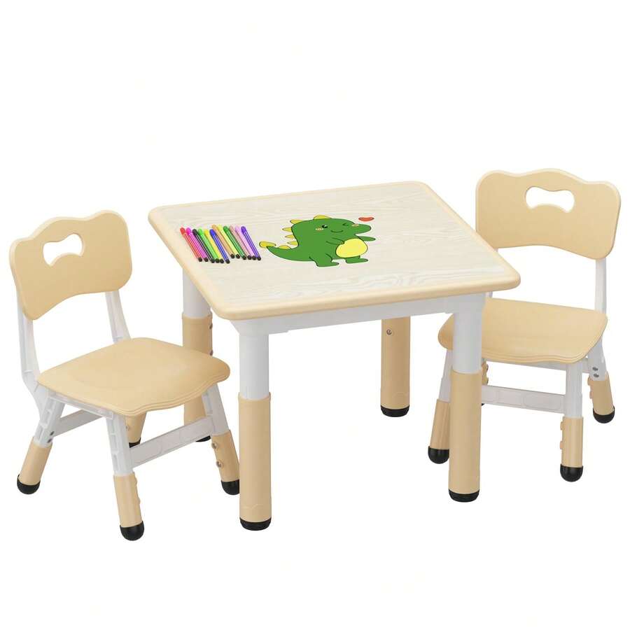 Juego de mesa y 2 sillas para niños con escritorio de graffiti, mesa y sillas para niños pequeños de altura ajustable para leer, dibujar, jugar, comer - Albaricoque - Ver 1