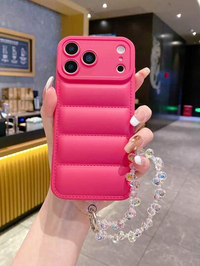 Advanced Matte Shaped Airbag Anti Drop Case, Down Jacket Phone Case With Crystal Bracelet, Suitable For Other Models Such As Apple 17Air 16e, 16promax 15pro14 Plus 13/12/11xmax/Xs, Etc