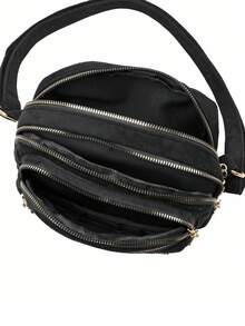 Mini Solid Color Suede Crossbody Bag, Multi-Compartment Shoulder Bag, Fashion Versatile Coin Purse & Phone Pouch - Black - View 9