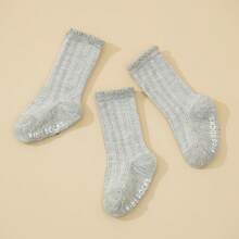 3 Paar einfarbige vielseitige Knöchelsocken, geeignet für alle Jahreszeiten, Neugeborenen- und Kleinkindersocken, Socken mit Gripper, Grau - Grau - Übersicht 6