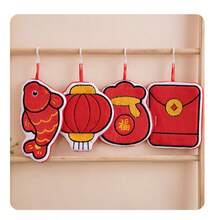 Chinese New Year Embroidered Hand Towel, Red Envelope Blessing Bag, Coral Fleece Kitchen And Living Room Essential, Modern Patchwork Design, 80% Polyester/20% Nylon, Handkerchief, Gift - Red - View 4