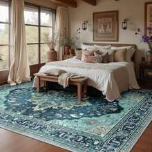 Area Rugs 6'x9' Washable Non-Slip, Floral Vintage Distress Print Pattern Medallion Carpet For Living Room Bedroom Dining Room, Brick Red Rust Neutral Brown Burnt Orange Green(Teal 10' X 14' (Rectangular)) - 彩色 - 查看 2