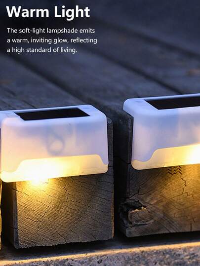 8件套太阳能台阶灯套装，可作甲板灯、围栏灯、装饰照明灯，无需充电，带自动开关人体感应器，适用于花园、前院、后院、围栏、墙壁、楼梯等场所。