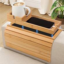 Couch Armrest Table, 3-In-1 Magnetic Detachable Couch Arm Tray With Cup Holder And Phone Holder, Foldable Bamboo Couch Cup Holder For Remote Controls, Phones, Snacks, Cups, Burlywood - Multicolor - View 1