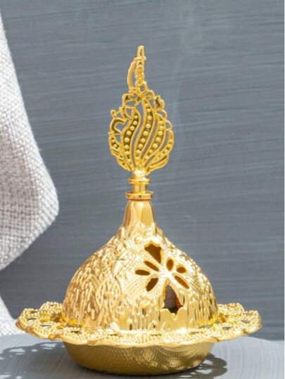Hollow Middle East Golden Incense Burner, Mosque Shape Incense Burner, Ramadan Kareem Burner, EID Festive Incense Burner, Candlestick Ornaments, Room Decor, Scene Decor, Bedroom Decor (Candle Not Included)