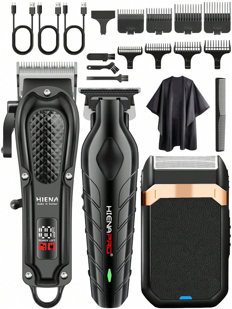 HIENA 3件套/2件套/1件套多功能家用理发工具套装，男士无线理发器 - 锋利、小巧、USB充电、ABS机身、便携式电动剃须刀和分叉修剪器，家庭和沙龙的理想之选，圣诞节男士礼物，父亲节礼物