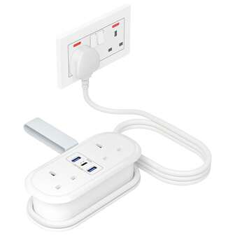 1.5m USB-C Travel Extension Cord With 3 USB Ports (1 USB-C), White - Power Adapter Suitable For Cruise, Camping, Hotel, Home & Office. Multi-Device Charging Station, RV Camping Accessory, Extension Cord, RV Essential Accessory