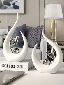 Đồ trang trí nhà cửa màu trắng và bạc, bao gồm các tượng nhỏ bằng nhựa, tác phẩm điêu khắc trừu tượng, thích hợp để trang trí bàn ăn, bàn cà phê, kệ phòng khách, tủ bếp và phòng ăn, tủ rượu, trang trí phòng Halloween, phụ kiện bàn làm việc, trang trí Giáng sinh, trang trí phòng khách, trang trí đám cưới, quà tặng ngày lễ và sinh nhật. - bạc trắng - Xem 2