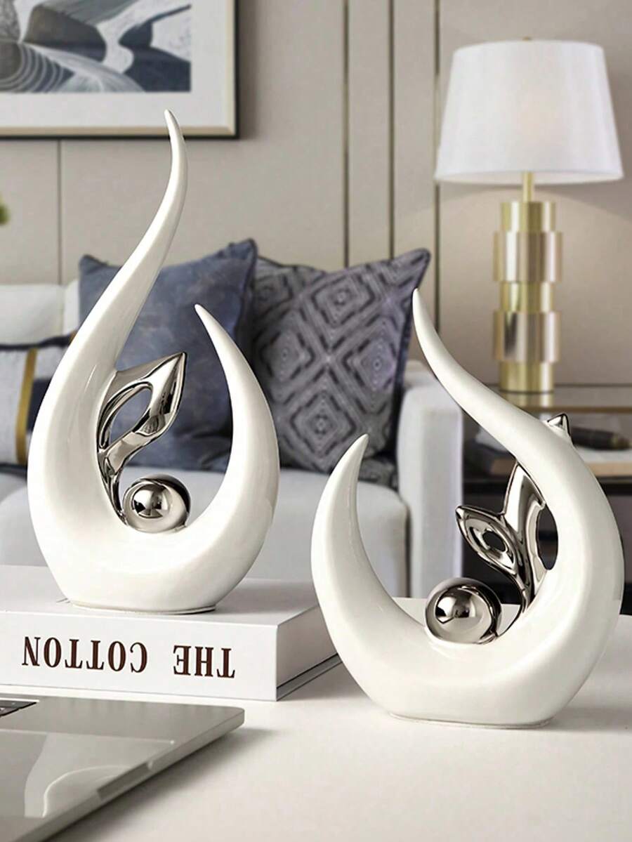 Đồ trang trí nhà cửa màu trắng và bạc, bao gồm các tượng nhỏ bằng nhựa, tác phẩm điêu khắc trừu tượng, thích hợp để trang trí bàn ăn, bàn cà phê, kệ phòng khách, tủ bếp và phòng ăn, tủ rượu, trang trí phòng Halloween, phụ kiện bàn làm việc, trang trí Giáng sinh, trang trí phòng khách, trang trí đám cưới, quà tặng ngày lễ và sinh nhật.