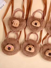 1 Cute And Playful Capybara Brown Teddy Bear Plush Crossbody Bag, Can Be Carried By Hand Or Carried Diagonally - Brown - View 1