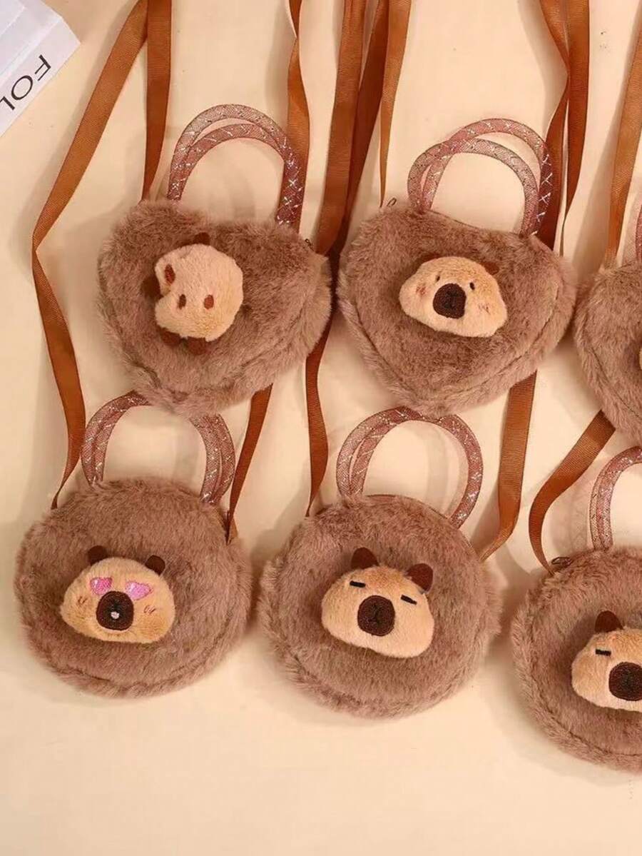 1 Cute And Playful Capybara Brown Teddy Bear Plush Crossbody Bag, Can Be Carried By Hand Or Carried Diagonally - Brown - View 1