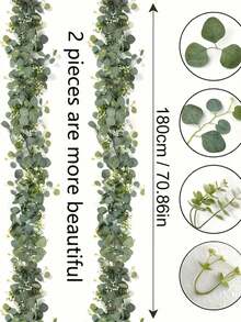 1pc 70.86 Inch Artificial Eucalyptus Wreath With White Flowers, Silver Dollar Eucalyptus Leaves And Gypsophila Floral Vines, Artificial Green Leaf Vines, Suitable For Couple Dates, Home Decor, Porch, All Season Celebrations, Wedding Backdrops, Party Walls, Fireplace Mantels, Decorative Hanging Greenery - Eucalyptus Leaf Cane - View 8