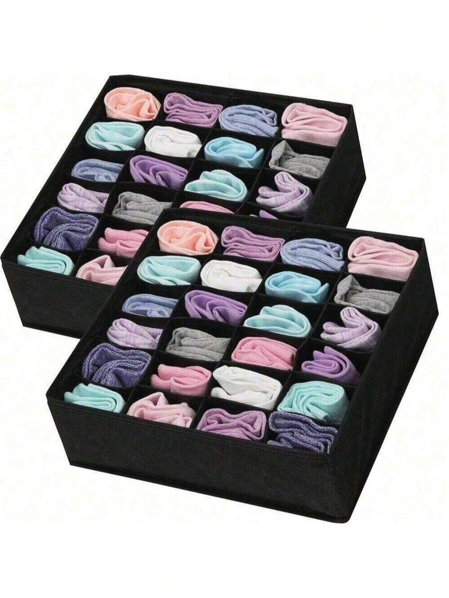 1pc 24-Grid Foldable Storage Box, Layered Design, Moisture-Proof And Mildew-Proof, Suitable For Organizing Underwear, Socks And Clothes At Home, Also Suitable For Halloween Decoration, Halloween Costumes, Autumn Decoration And Holiday Decoration. - Multicolor - View 1