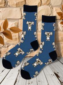 1 Pair Men's Animal Graphic Mid-Calf Socks, Panda, Koala, Bug, Fish Graphic Socks, Suitable For Daily Wear - Multicolor - View 4