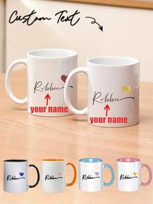 11oz Customizable Ceramic Coffee Mug, Personalized Text Mug, Valentine's Day Gift, Customized Mr./Mrs. Coffee Cup, Husband And Wide Mouth Cup, Newlywed Couple Set, Newlywife Gift, Customized Cafe Advertising Cup - Multicolor - View 4