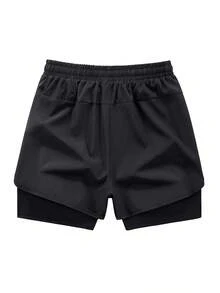 两件套舒适男士二合一短裤，柔软透气面料，双层KEFR字母印花抽绳短裤，街头风，可机洗，适合日常通勤和外出穿着。 - 彩色 - 查看 7