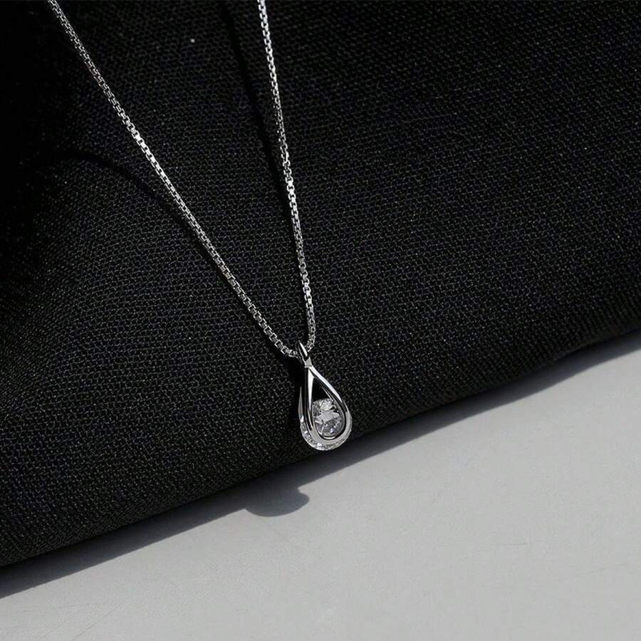 S925 Silver Water Drop Necklace Women's Summer Light Luxury Niche Design Geometric Clavicle Chain Titanium Steel - A Sparkling Diamond Teardrop Necklace - View 1