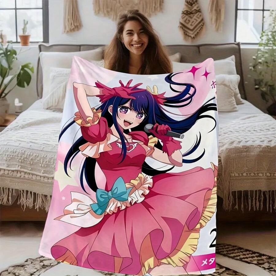 O-Oshi No Ko Hoshino Ai All-Season Soft Comfortable Personalized Printed Flannel Blanket 1 Piece, Suitable For Sofa, Bed Or Wall Decoration, Office Nap Blanket, Outdoor Sports Multi-Functional Blanket, Perfect Holiday Gift For Relatives And Friends - 彩色 - 查看 1