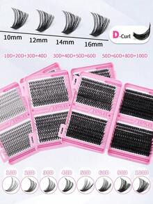 640片/套大容量D型卷翘假睫毛，大容量睫毛册，10D+20D+30D+40D+50D+60D+80D/50D+60D+80D+100D睫毛嫁接套装，自然眼妆，10-16片混合防水仿貂毛假睫毛，3D单根假睫毛套装，方便携带，可重复使用，适合日常佩戴、度假、日常妆容、角色扮演、全妆及日常妆容，睫毛簇，单根假睫毛，假睫毛