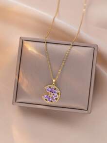 1pc Geometric Circular Petal Pendant Necklace, Stylish & Fashionable Women's Jewelry, Recommended For Party & Gathering Occasions - Yellow Gold - View 3