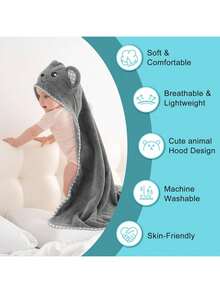 2 Khăn Tắm Cho Bé, Khăn Trùm Đầu Hình Thú Unisex Với Thiết Kế Hình Động Vật Độc Đáo, Khăn choàng trẻ sơ sinh siêu mềm cho mọi mùa, Đồ dùng phòng tắm hoạt hình bằng lông cừu san hô mềm mại cho trẻ em, Khăn quấn tắm - Gấu chấm bi xám + gấu chấm bi trắng - Xem 4