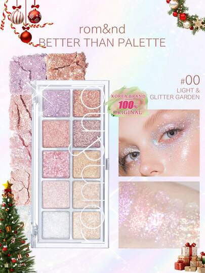 Rom&nd Paleta cieni do powiek Romand Better Than 00 LIGHT & GLITTER GARDEN, naturalne odcienie do codziennego makijażu, łatwe do blendowania, nasycone kolory, aksamitna konsystencja z matowym i połyskującym wykończeniem, intensywne nasycenie kolorów, długotrwała trwałość, koreańskie kosmetyki, 6 g/0,21 uncji