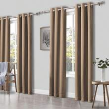 4 Panels Blackout Curtain Set, Indoor Curtains With High-Precision Grommet Top Hanging, Suitable For Living Room And Bedroom, Providing Light Blocking, Sun Protection And Privacy - 卡其色 - 查看 5