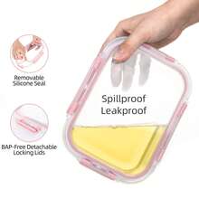 24 Pcs Glass Food Storage Containers With Lids Set, Airtight Glass Meal Prep Containers (12 Containers & 12 Lids),Leak-Proof Meal Prep Containers With Lids, Dishwasher/Microwave/Oven/Freezer, Containers For Storing Food, Suitable For Office Workers And Student Party Members - Pink - View 3