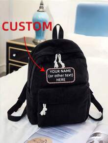 1 Peça Mochila Bordada com Nome Personalizado, Mochila Estilo Faculdade em Veludo Cotelê para Mulheres, Mochila Bordada com Nome de Grande Capacidade e Moda - Multicolorido - Visão 5