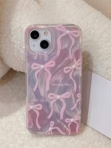 Funda de teléfono de moda con elemento de lazo rosa, funda de teléfono a prueba de golpes con perlas falsas compatible con Apple 17 Air 16/15 Pro Max 15 Pro 15 15 Plus 14 Pro Max 14 Pro 14 Plus 14 13 Pro Max 13 Pro 13 12 Pro Max 12 Pro 12 11 Pro Max 11 y otros teléfonos de mujer, regalo de primavera para el Día de la Mujer - transparente - Ver 6